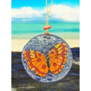 Butterfly Fused Glass Ornament, Suncatcher 2 5/8" Flat